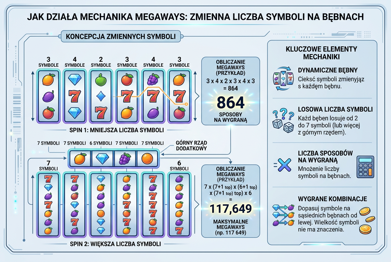 Schemat działania mechaniki Megaways w slotach